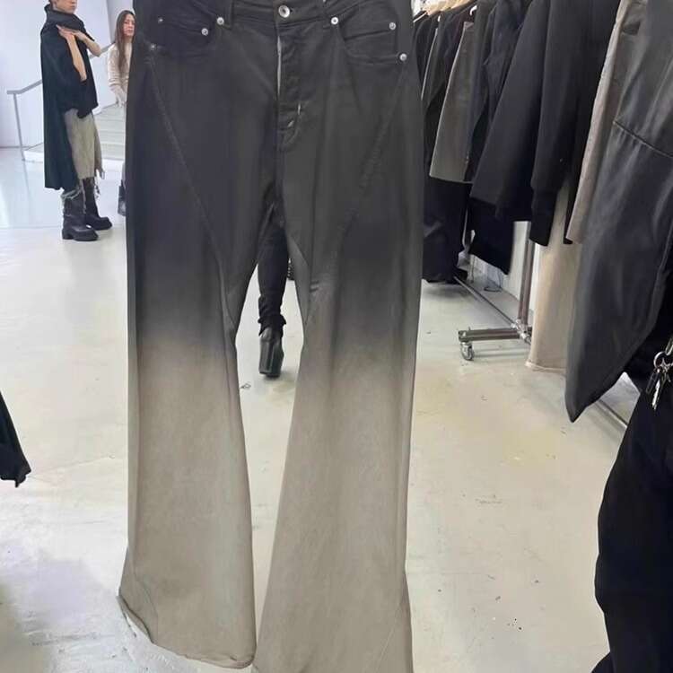 Rickowen jeans designer mens hip hop ROCK Revival Style Black Yellow Gradient Niche Dark Washed Floor-Length Casual Flared Slim-Fit Slimming Jeans f
