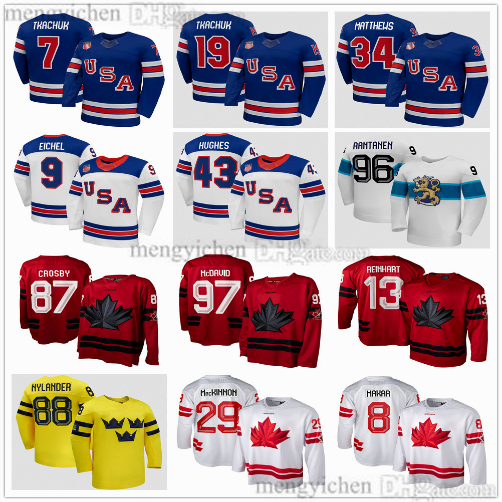 Men's 2026 Winter Olympices Hockey Jerseys Canada Team USA Finland Sweden 97 McDavid 87 Sidney Crosby 7 Brady Tkachuk 19 Matthew Tkachuk 88 Nyl