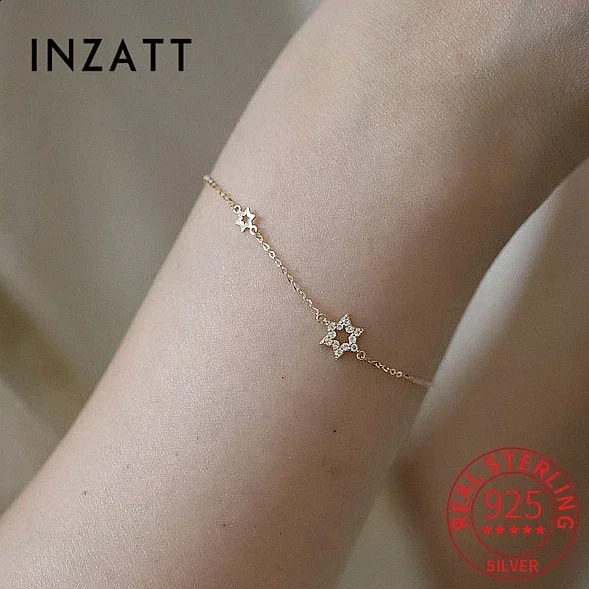 INZATT Real 925 Sterling Silver Zircon Hollow Star Charm Bracelet For Women Party Classic Fine Jewelry MInimalist Bijoux Summer 251209