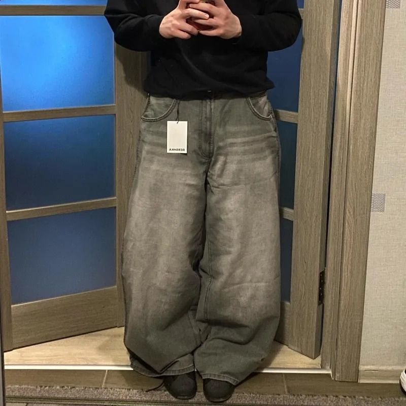 Streetwear Harajuku Solid Color Washed Baggy Jeans Men Y2K Fashion Retro Punk Casual Joker Gothic High Waist Wide Leg Pants 251204