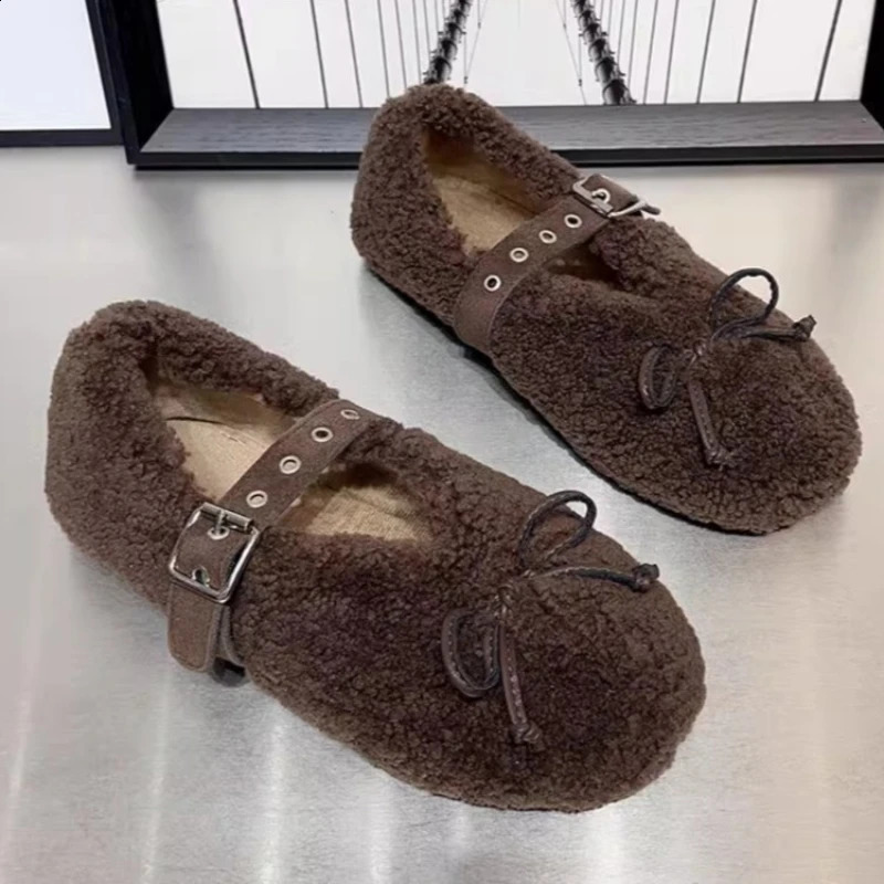 Plus Size Women Shearling Flats Furry Lambswool Mocasines Mujer Warm Cotton Shoes Ladies Slip On Sheep Fur Lined Loafers Winter251204