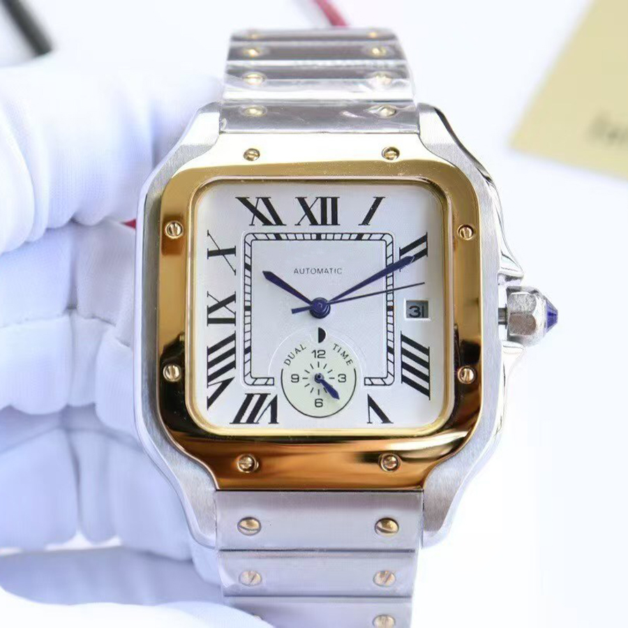 Full Brand Wristwatches Men Male Small Dial Works 40mm Square Automatic Mechanical High Quality Leather Stainless Steel Band AAA Clock CT135