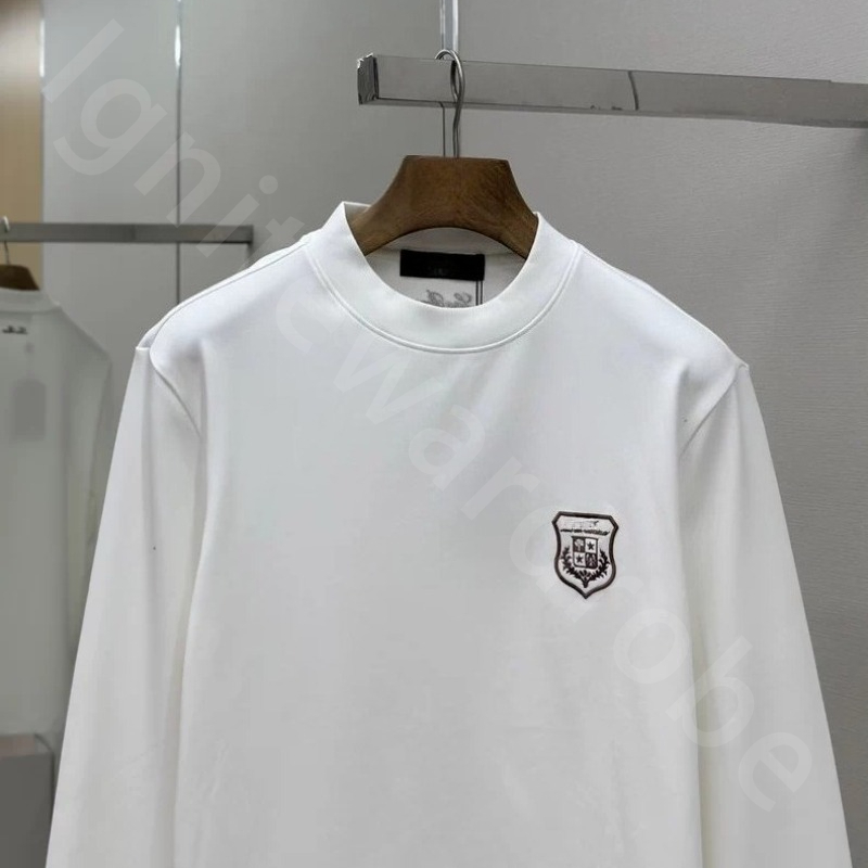 Quiet Luxury Designer Mens T Shirts Chest Letters Solid Color Round Neck Bottoming Long Sleeves Shirts L1289