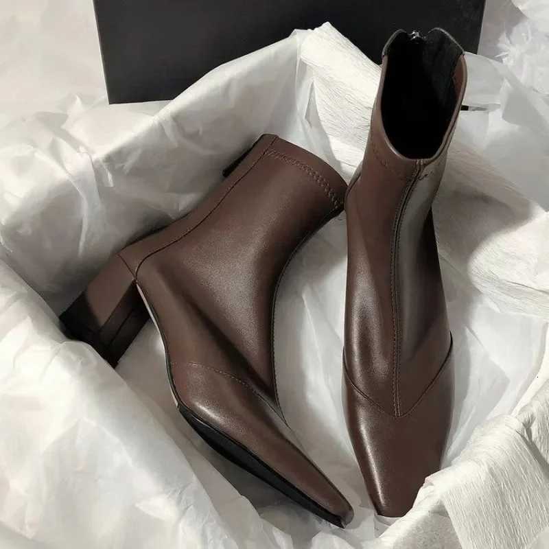 Autumn Pointed Toe Women Ankle Boots Fi Zipper Slimming Chunky Heels Short Booties Winter Female Thick Heel Shoes D11XJ251211