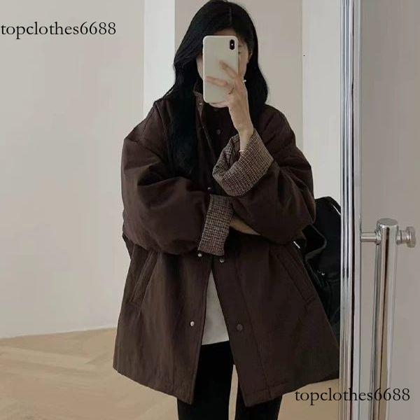 2025 New Korean Style Stand Collar Jacket for Women Winter Loose Casual Versatile Slimming Warm Mid-Length Cotton Coat