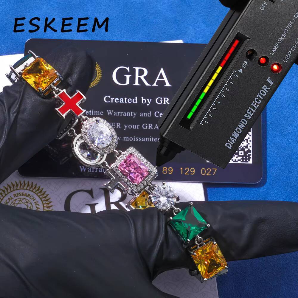 Eskeem Enamel Oil Drop Bracelet 10mm Multi-Color Design VVS Moissanite 925 Silver Bling Fine Jewelry