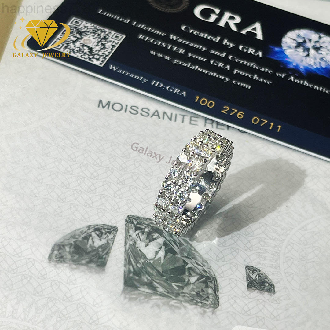GRA Certificated 925 Sterling Silver Hip Hop 2rows Eternity Ring 3mm Iced Out Moissanite Ring Custom Double Band Rings