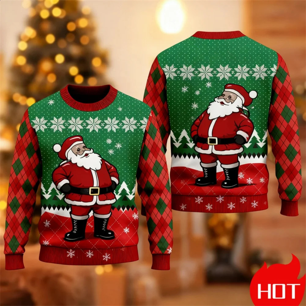 Funny Santa Claus Graphic Ugly Christmas Sweater For Men Fashion Autumn Winter 3D Printed Sweatshirt Casual Oversized Pullovers251205