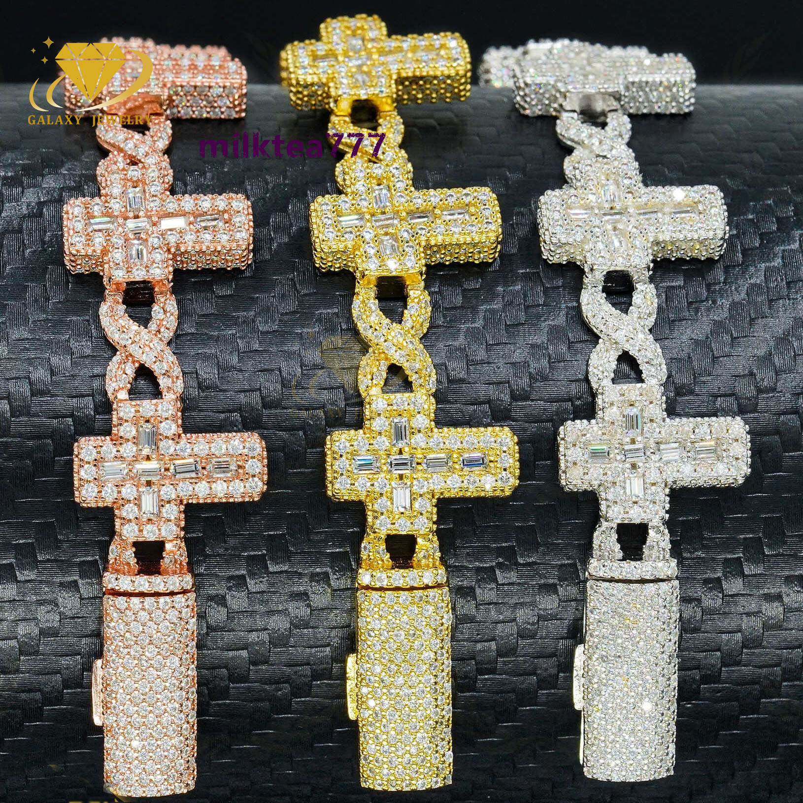 Hot Sale Emerald Cut Cross 16mm Infinity Cuban Link Chain Men Hip Hop Moissanite Diamond Iced Out Cuban Bracelet Necklace