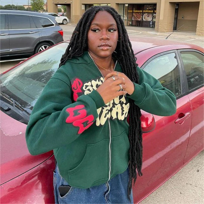 Fashionable Y2K Harajuku casual long sleeved foam hoodie American style loose zipper jacket hip-hop street womens clothing 251210