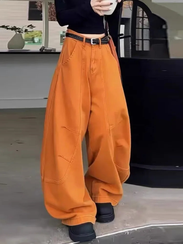 Tendenza Y2K Stile Patchwork Arancione Casual Baggy Jeans da donna Pantaloni Donna Abbigliamento Gamba larga Pantaloni lunghi in cotone Ropa Mujer 2