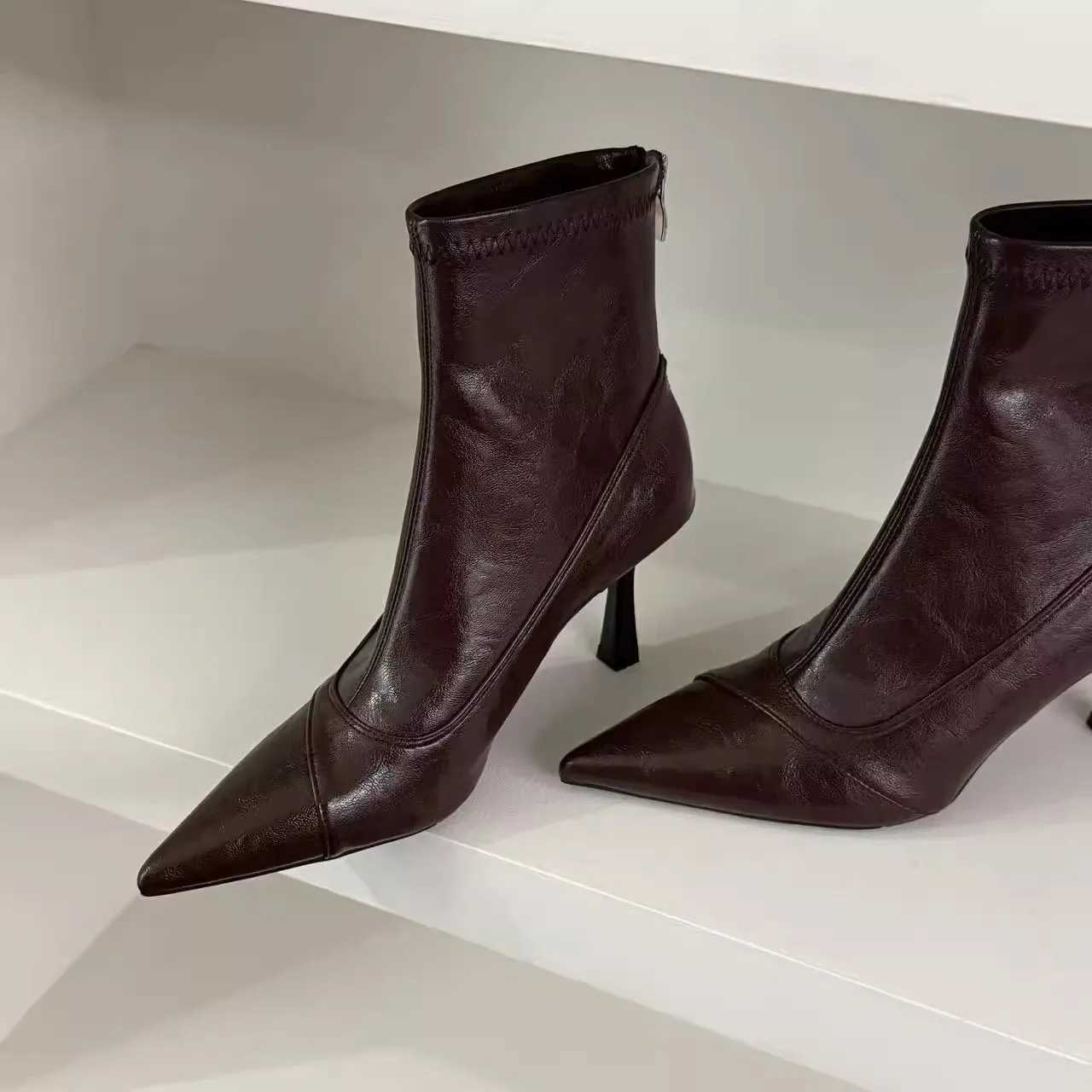Winter New Brand Women High Heel Short Boots Fi Pointed Toe Ladies Elegant Ankle Boots High Heel Dress Pumps Boots WomenXJ251211