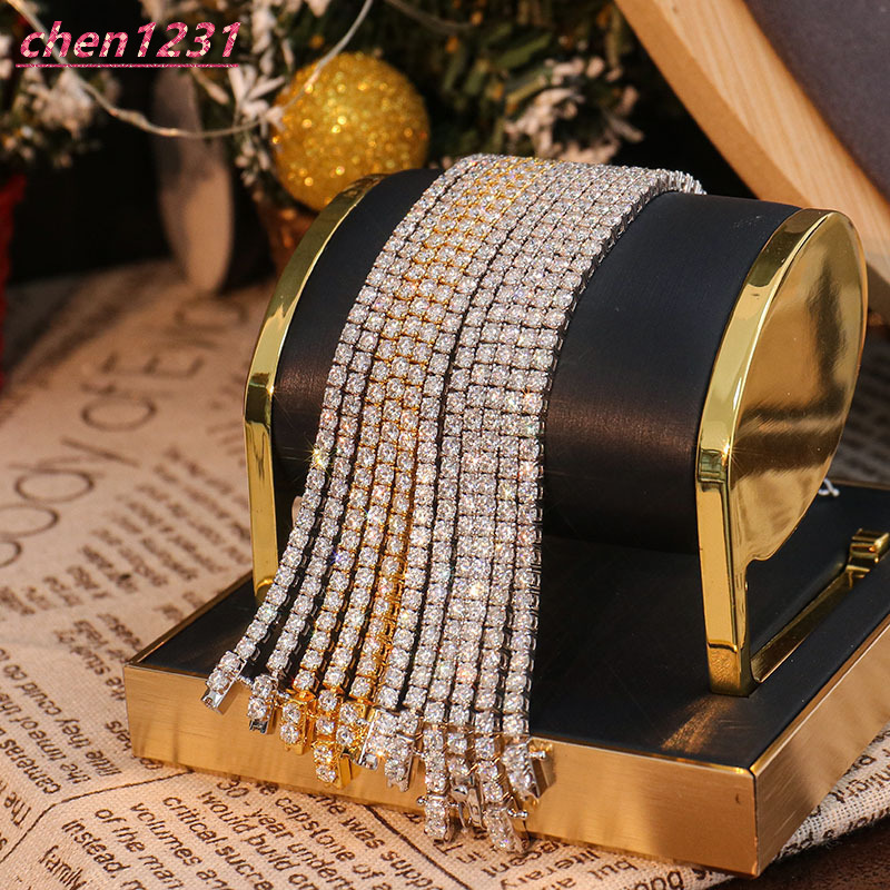 Instock Width 2mm 3mm 4mm Tennis Bracelet 925 Silver Moissanite Tennis Chain Tennis Charm for Women Necklace and Bracket Jewelry