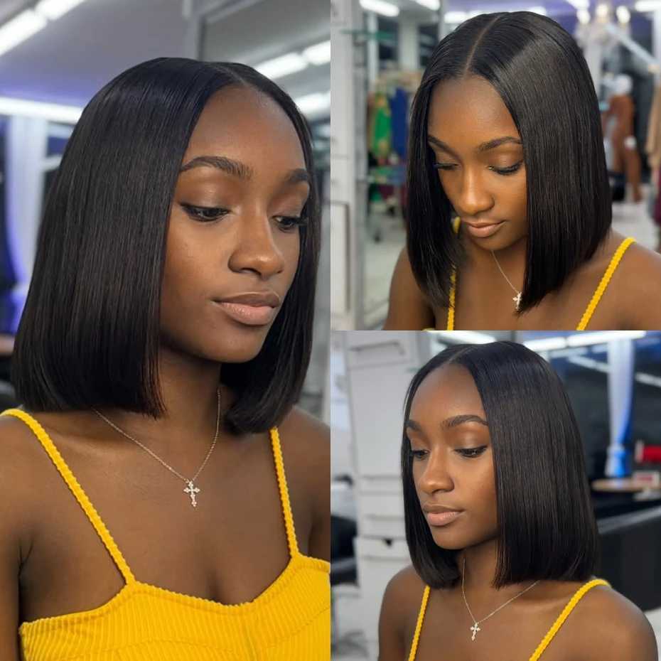 250 Density Raw Vietnamese Human Hair Wig 13x4 Lace Frontal Wig Short Bob Double Drawn Bone Straight Lace Front Human Hair Wigs M251211-image-1088062784