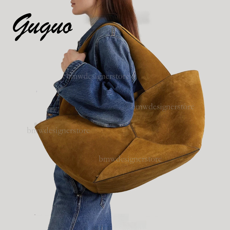 Guguo Designer Luxury Suede Handbag Bucket Bag New Simple Fashion Soft Large Capacity Shoulder Bag Commuting Student Leisure Bag Shopping Bag Free S