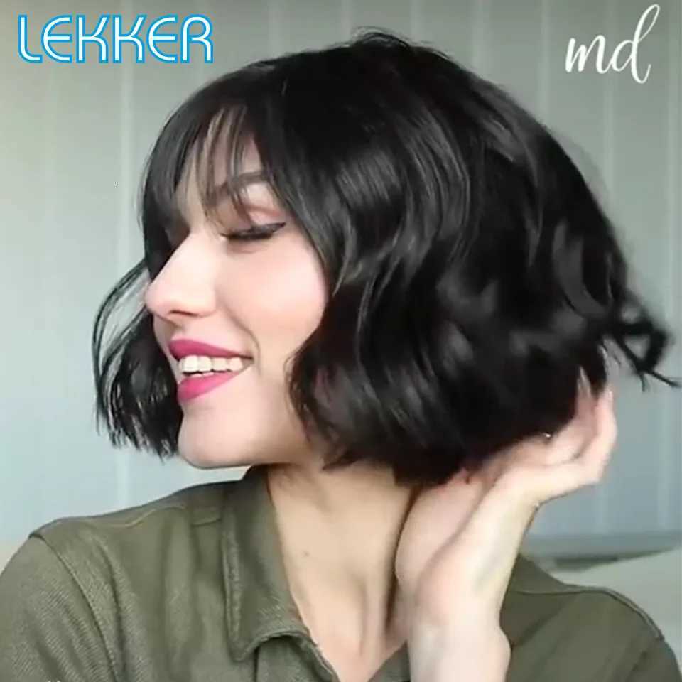 Lekker Short Pixie Deep Wavy Bob 100 Human Hair Wigs With Bangs For Women Brazilian Remy Hair Colored Full Machine Made Wigs M251211-image-1088062520