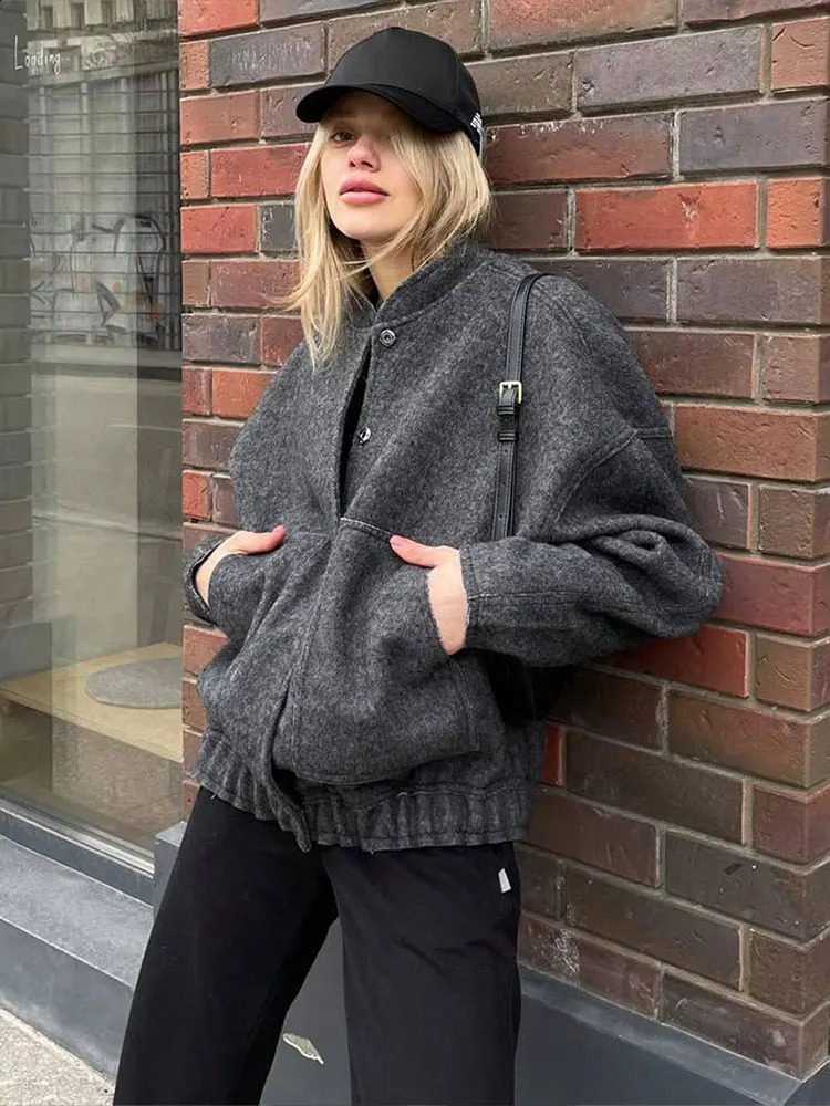 HH Women Elegant Fashion Bomber Jacket Long Sleeve Single Breasted Coats Casual Solid Office Lady Chic Outerwear 251209