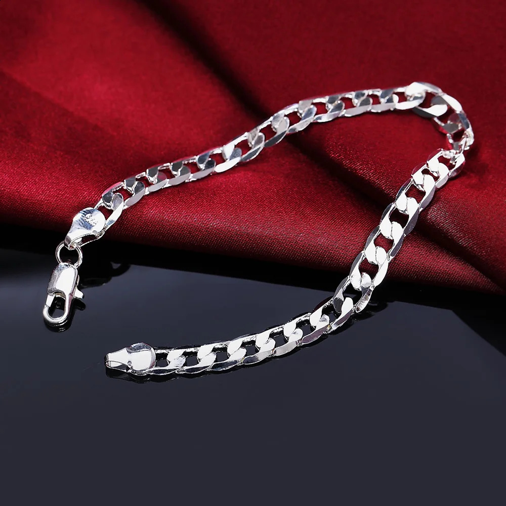 Fine 925 sterling silver Classic 6MM geometric side chain Bracelet for man woman fashion Wedding party gifts temperament jewelry 251204