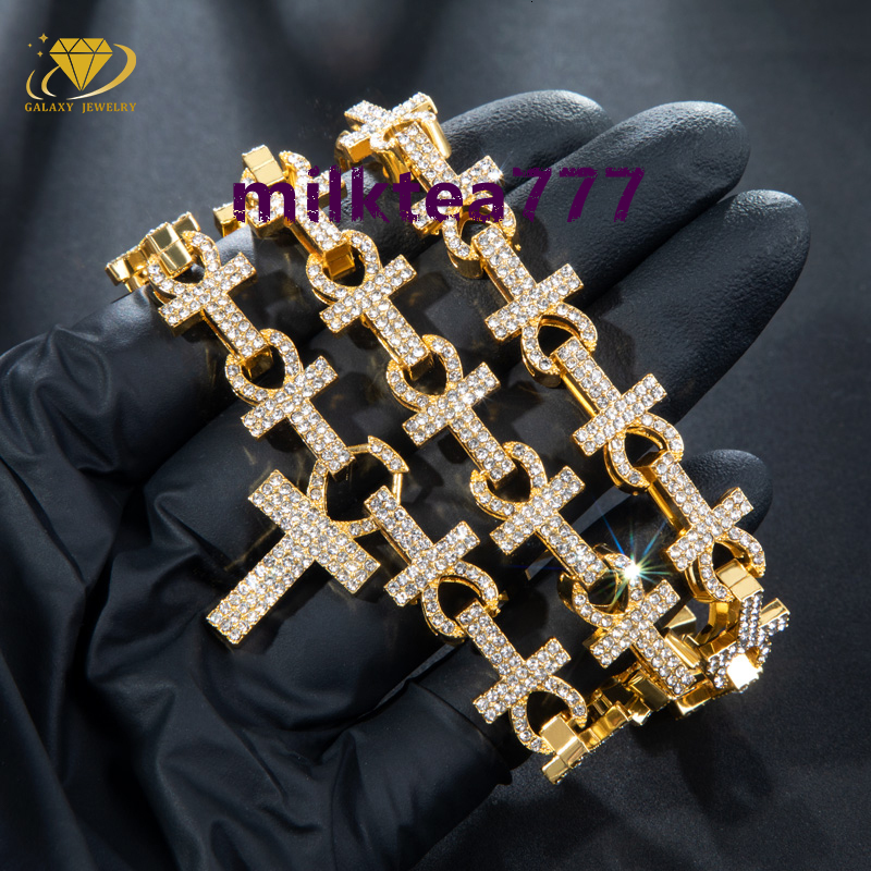 New Arrivals Gold Plated Jewelry Iced Pass Diamond Test Silver 925 8mm Cross Necklace Vvs Moissanite Cuban Link Chain