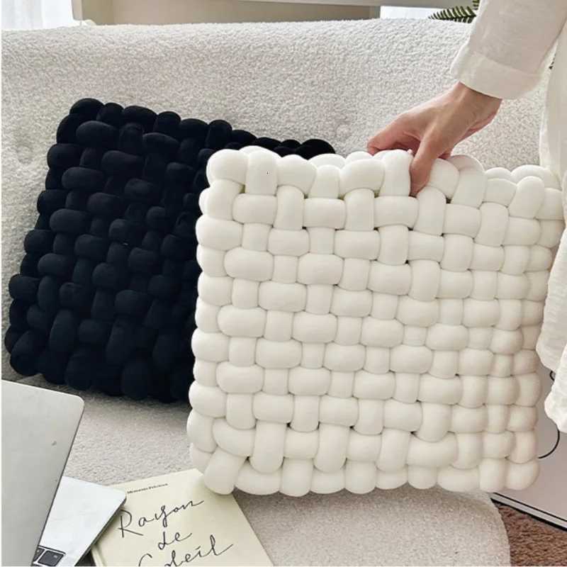 Aesthetic Knot Plush Cushion Nordic Square Stuffed low Sofa Decorative Plush low Floor Windowsill Weaven Cushion Decor H251211-image-1088028466
