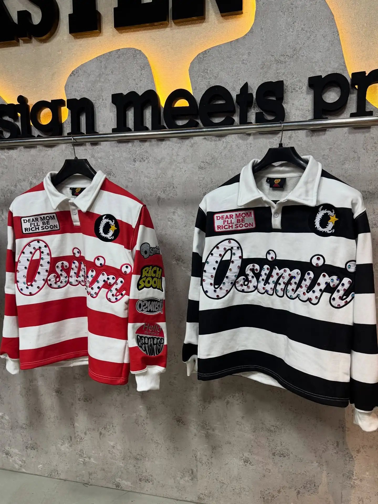 Autumn and Winter Men Women Stripe Polo Shirt Klein Stone Embroidery Y2k Harajuku Fashion Hip Hop Pattern Long Sleeved T Shirt 251211