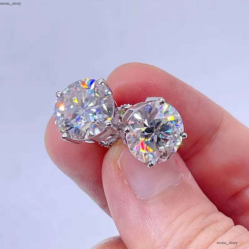 Hot Sale Fashion 925 Silver Chrysolite VVS Moissanite Stud Earrings 5mm 6.5mm 8mm White Gold Wedding Gift