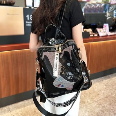 Douxlihm Free Shipping New Designer Bag Fashion Backpack High-end Genuine Leather Backpack Large Capacity Casual Rhinestone Shoulder Bag Trendy Back