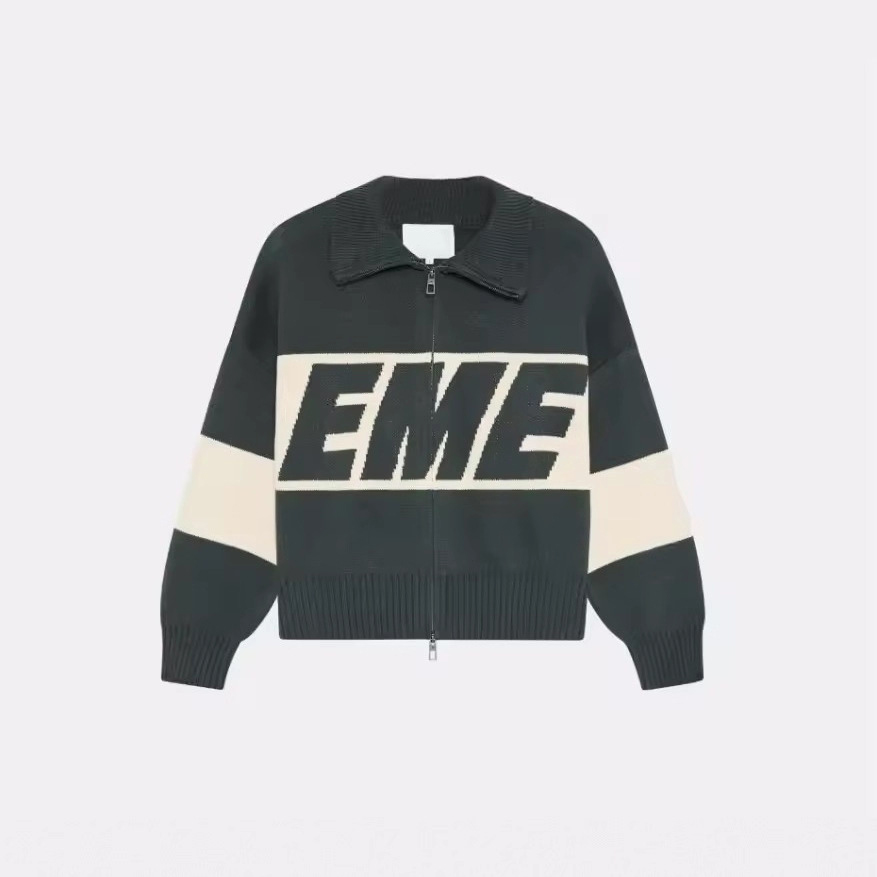 EME Studios Sweaters Double Zip Knitted Pullover Y2k Oversized Knit Eme Hoodie For Women Shirts Mens Street Cotton Hoodies Sweatshirt Sweater 78A