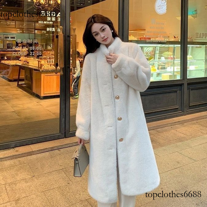 2025 Winter New Faux Mink Stand Collar Coat Thick Loose Lamb Mid-Length Fur Jacket for Women