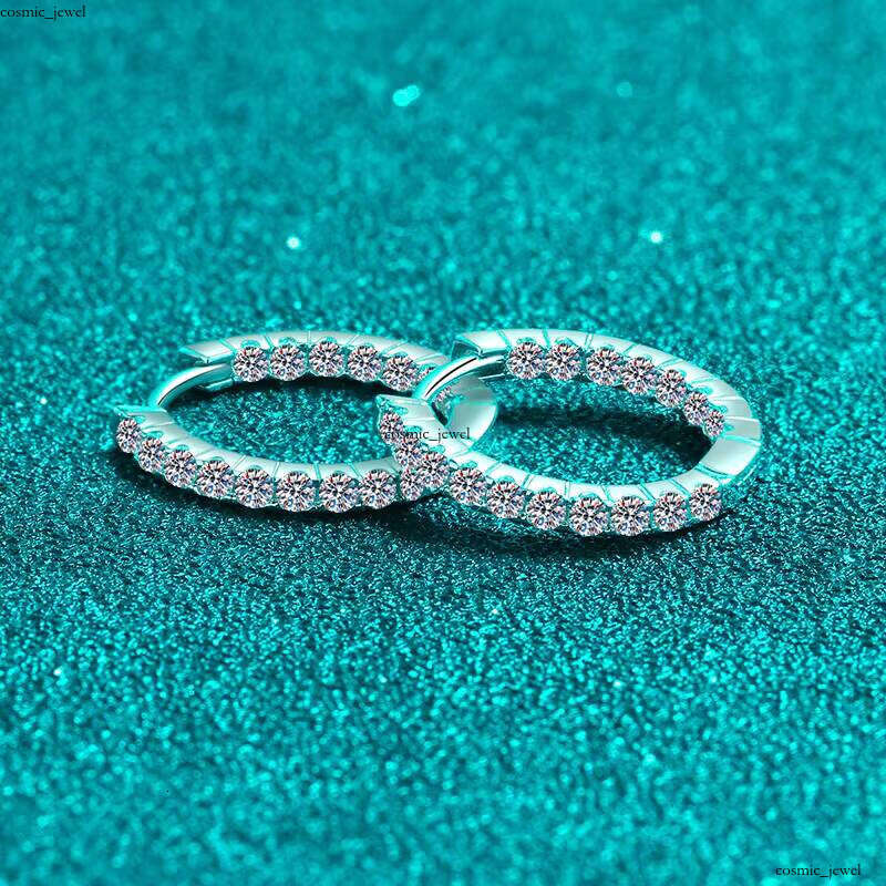 Fashionable and Exquisite 0.9 CT VVS Moissanite Manufacturer Wholesale Round Cut Sterling Silver 925 Women's Hoop Earrings
