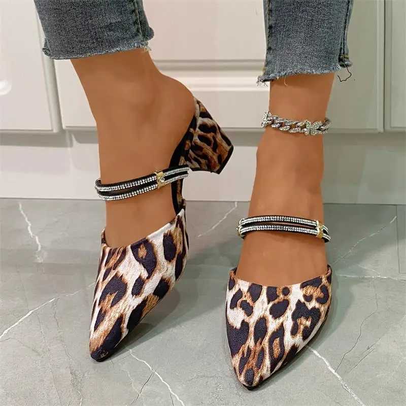 Baotou High-heeled Sandals for Women 2025 Summer New Style Leopard Print Two-wear Pointed-toe Thick-heeled Slippers for Women Z251211