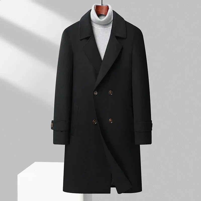 Cappotti lunghi in lana invernale di alta qualità per uomo Cappotto lungo in lana di cotone imbottito doppio petto Giacca a vento da uomo d'affari c