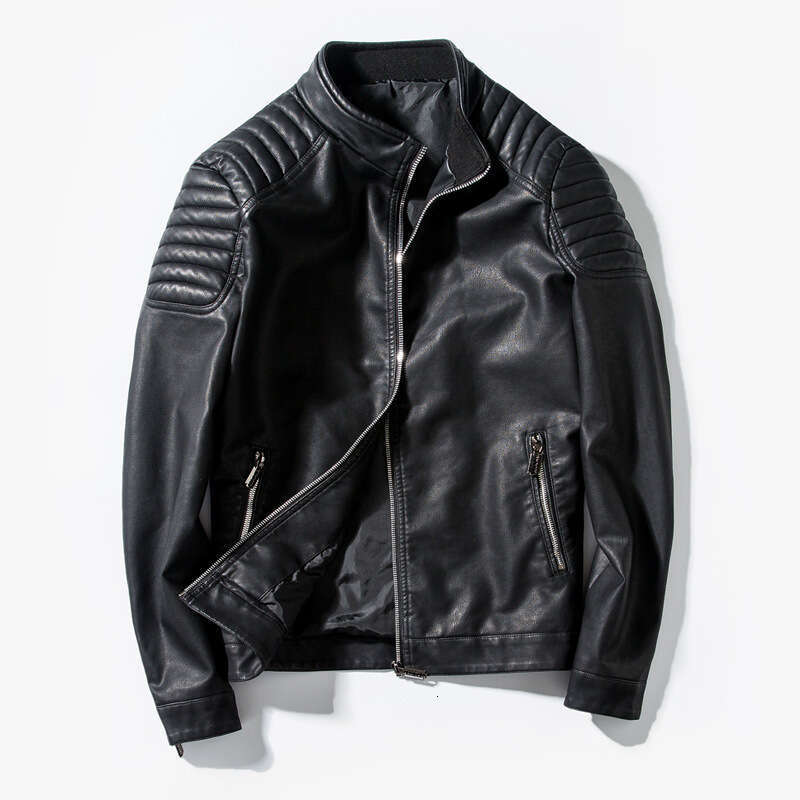 Mens Casual PU Leather Slim-Fit Motorcycle Jacket - Korean Inspired Design