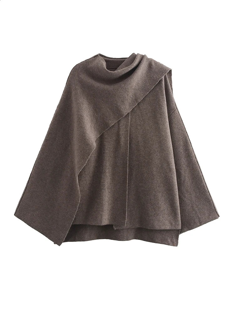 Vintage Women Oversize Brown Cape 2024 Autumn Winter Fashion Ladies Chic Knitted Loose Cloak for Female Clothes Sweet Top 251128