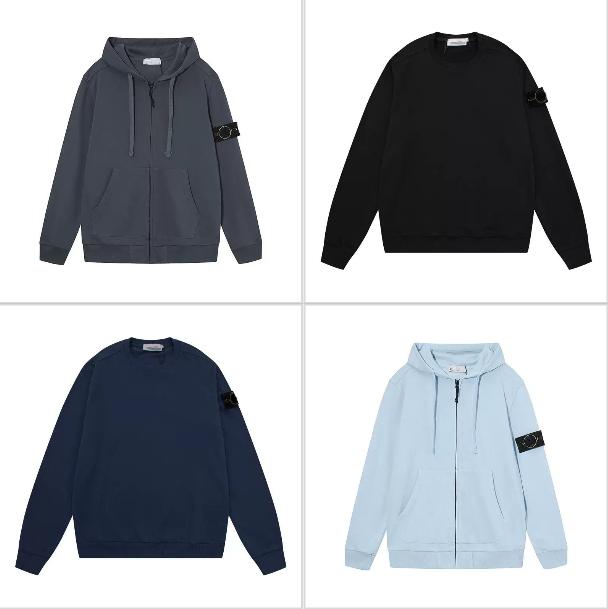 Men's Hoodie Crew Neck Zip-Up Arm Badge Design Loose Long Sleeve Casual Jacket Unisex