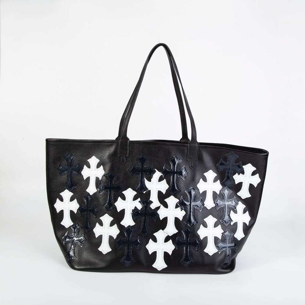CH bag Chrome bag CHearts bag 2025 Spring Summer New Top Layer Cowhide Tote Crof Style Cross Black White Color Block Large Vintage Genuine Leather B