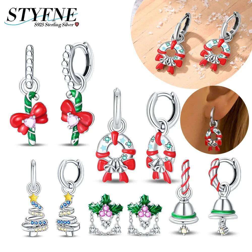 Original Sterling Silver 925 Christmas Series Garland Sparkling Bell Bow Earrings Women's High-End Boutique Fine Jewelry Gift