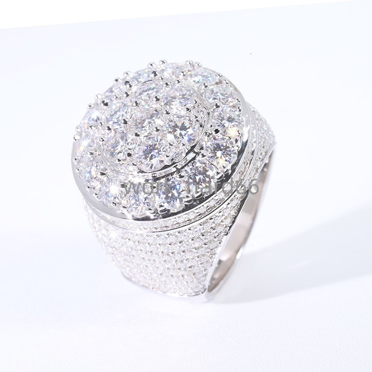 Custom Handmade 18k White Gold Plated S925 Silver Iced Out Bling Moissanite Diamond Cuban Ring Form Men Hip Hop Rings