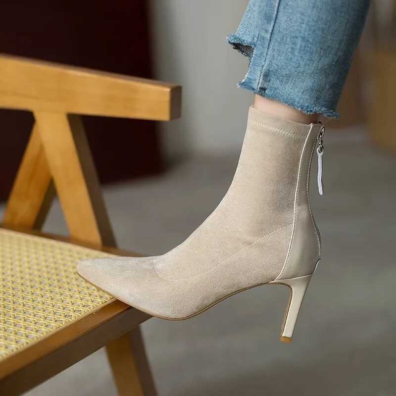 2024 Women Ankle Boots Fi Pointed Toe Ladies Elegant Short Boots Thin High Heel Autumn Winter Womens Boots D89XJ251211