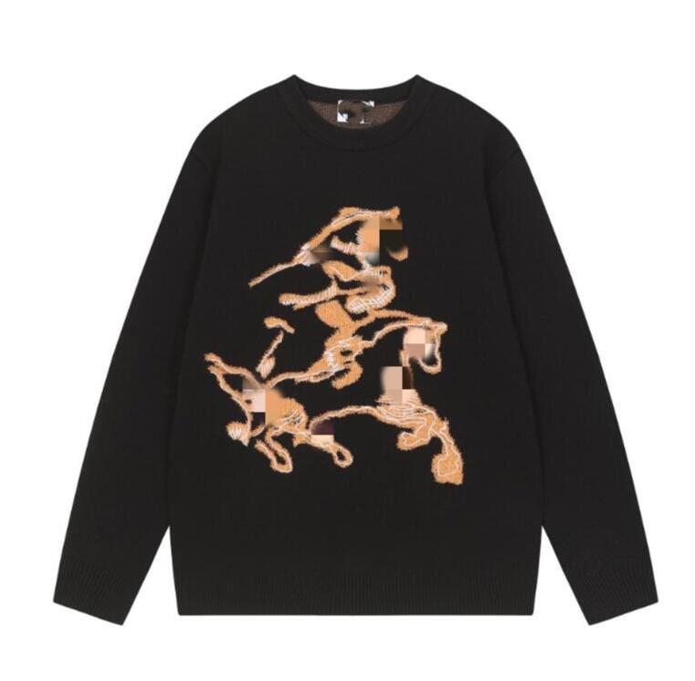 Autumn and winter men's top heavy industry sweaters galloping horse jacquard pattern slim fit business light soft warm body wool lining knitted