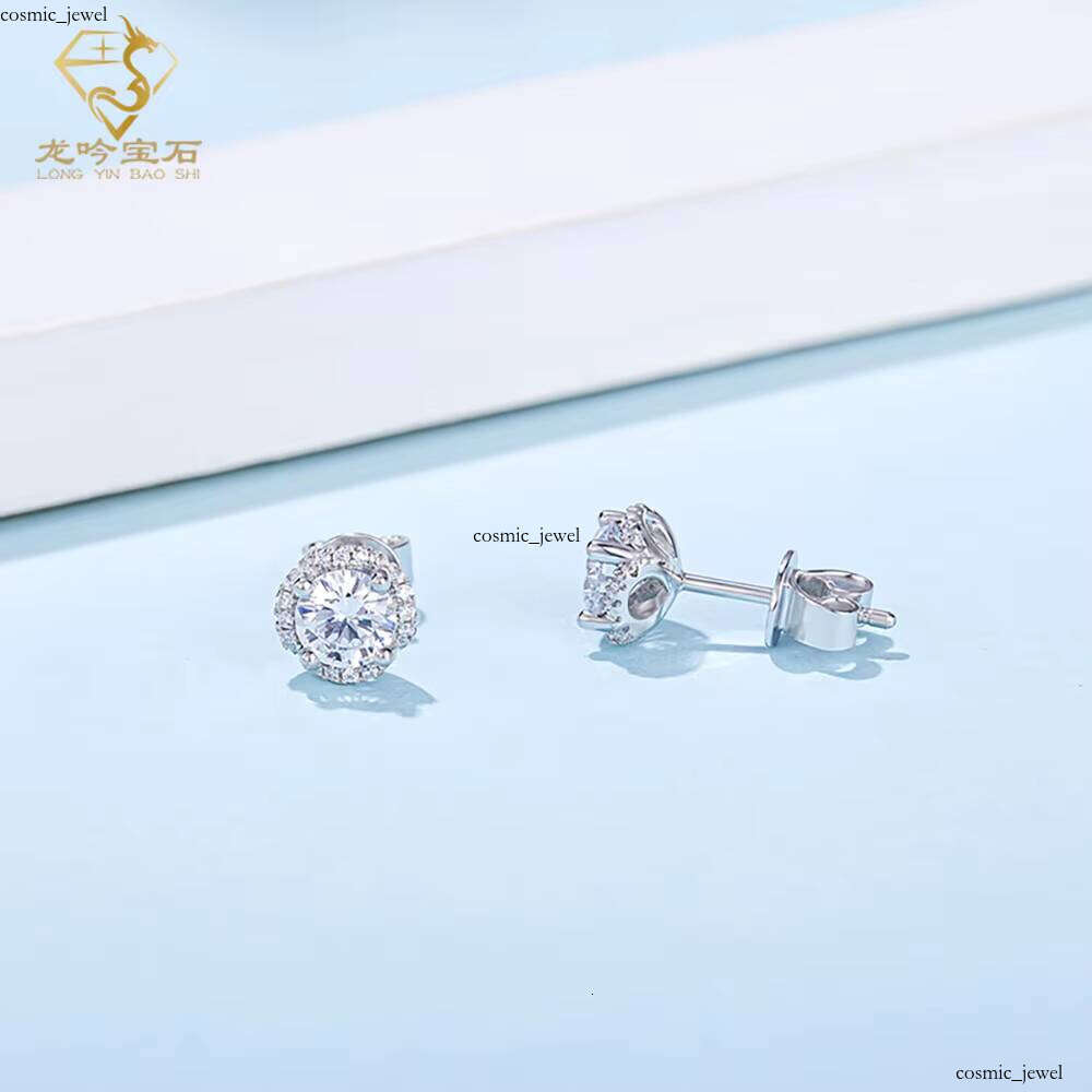 VVS Moissanite 1ct K White Gold Plated 925 Sterling Silver Round Cut Bright Color Silicon Stone Earrings