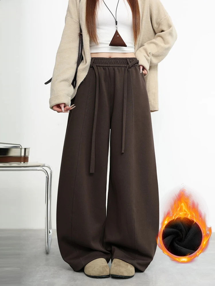 Womens thickened fleecelined drawstring pumpkin wideleg pants autumn and winter highwaisted loose sportswear casual sweatp 251129