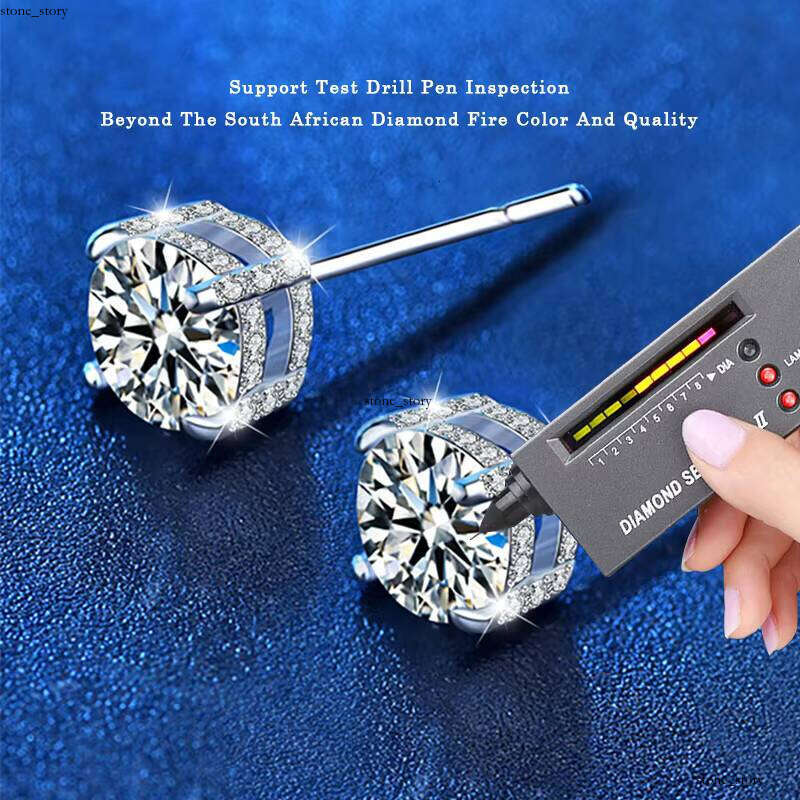 XED018 Sandstone Women's S925 Silver Classic 4-Prong VVS Moissanite Stud Earrings Shiny Fine Jewelry