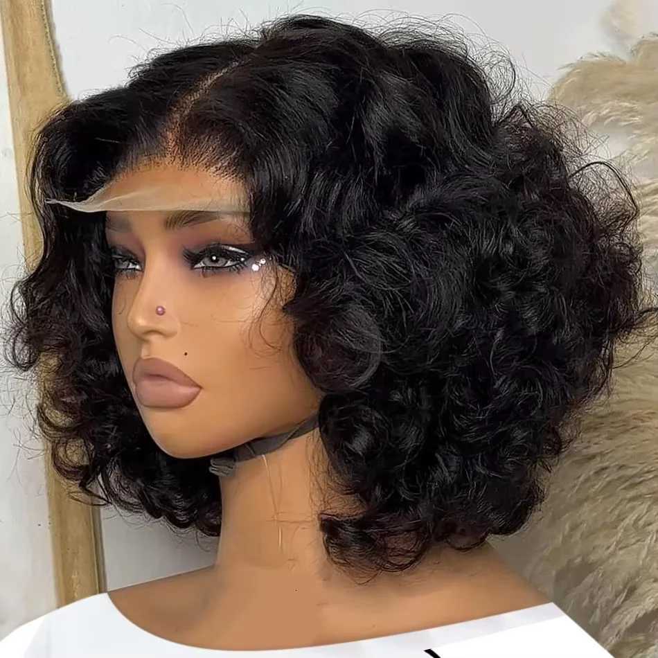 250 Body Wave HD Lace Frontal Wig Short Bob Wig Human Hair Glueless Human Hair Wavy 13x4 Transparent Lace Front Wigs For Women M251211-image-1088062230