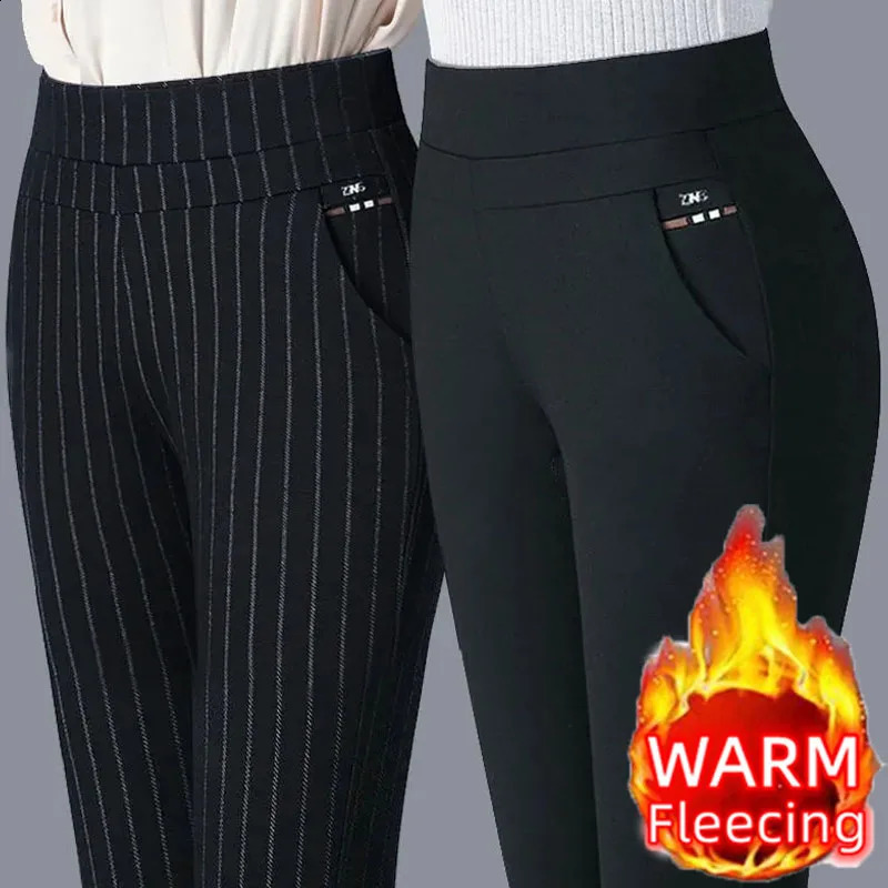2025 Autumn Winter Casual Elegant Office Slimming Solid Color Fleecing Thick Thin Womens Pants Elastic Waist Tight Pencil 251129