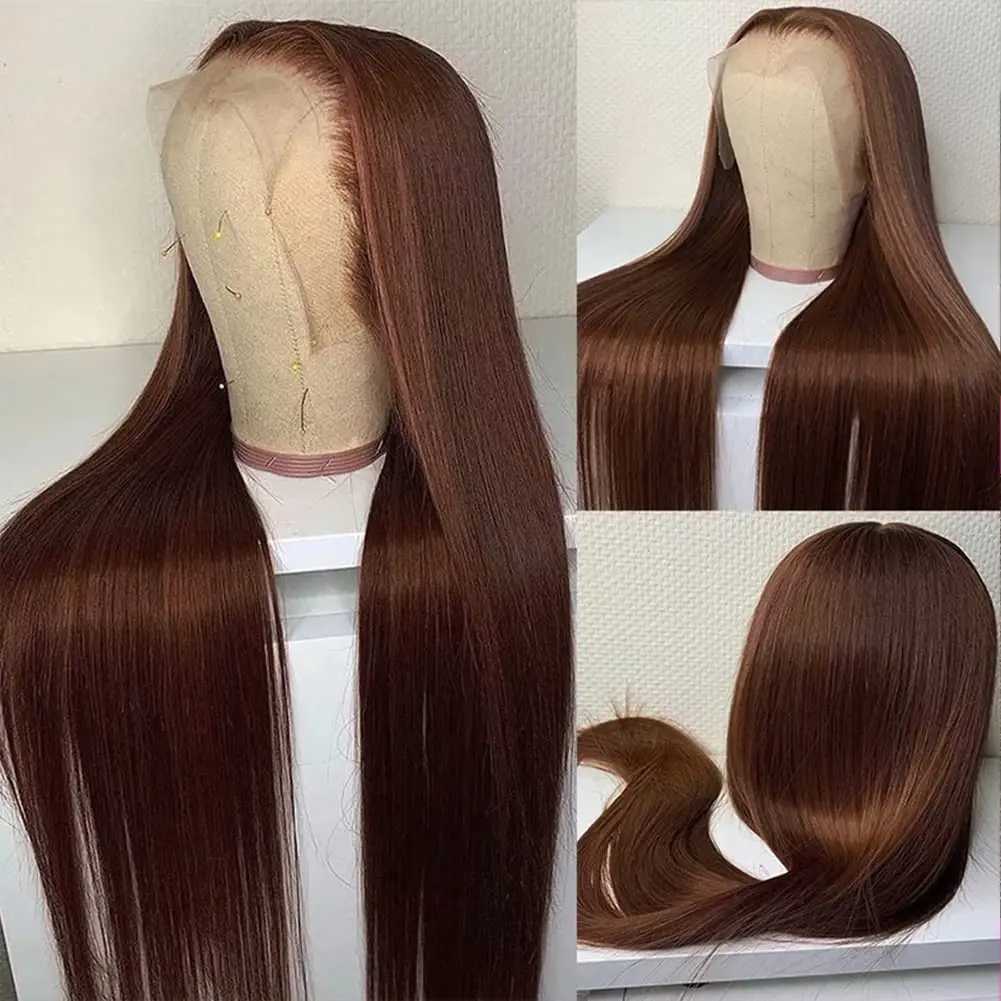 13x4 13x6 HD Chocolate Brown Bone Straight Lace Front Wig 38Inch Lace Frontal Wig Human Hair PrePlucked 4 Color Human Hair Wigs M251211-image-1088062816