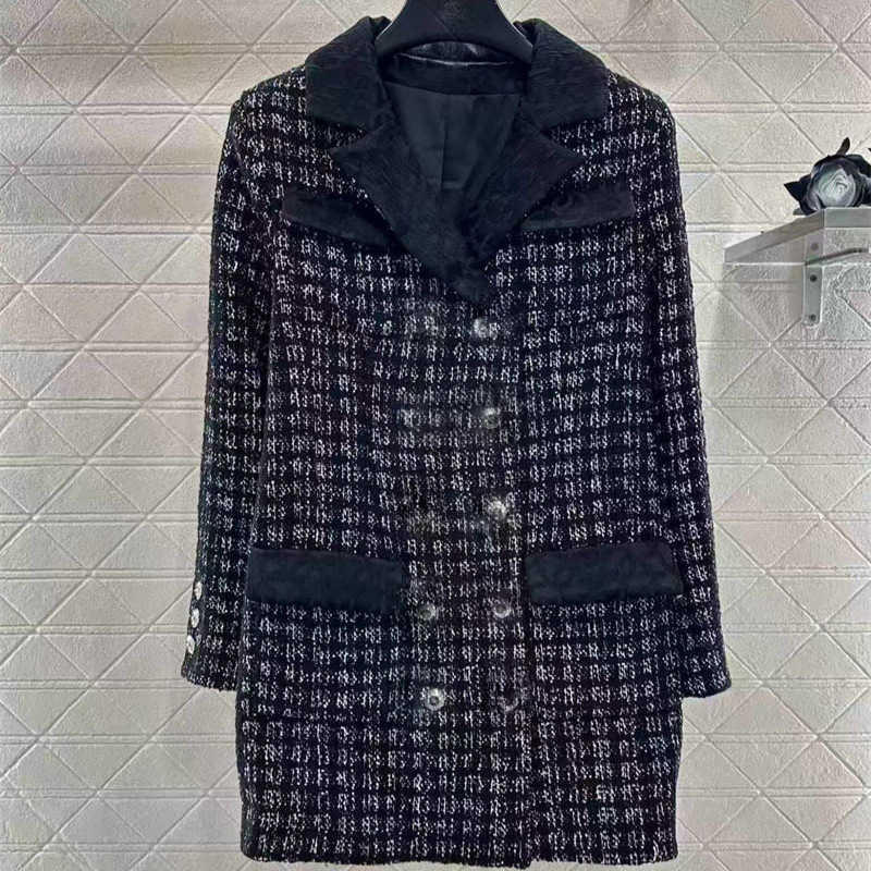 Women's Wool & Blends designer brand 25 Autumn Winter New High-end Simple Casual Tweed Lapel Mid-length Dress Coat WO6M