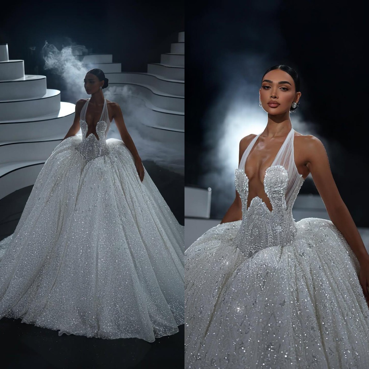 Sexy Ball Gown Wedding Dress Halter Neck Sleeveless Bridal Gowns Sequins Appliques Sweep Train Dresses Custom Made vestidos de novia
