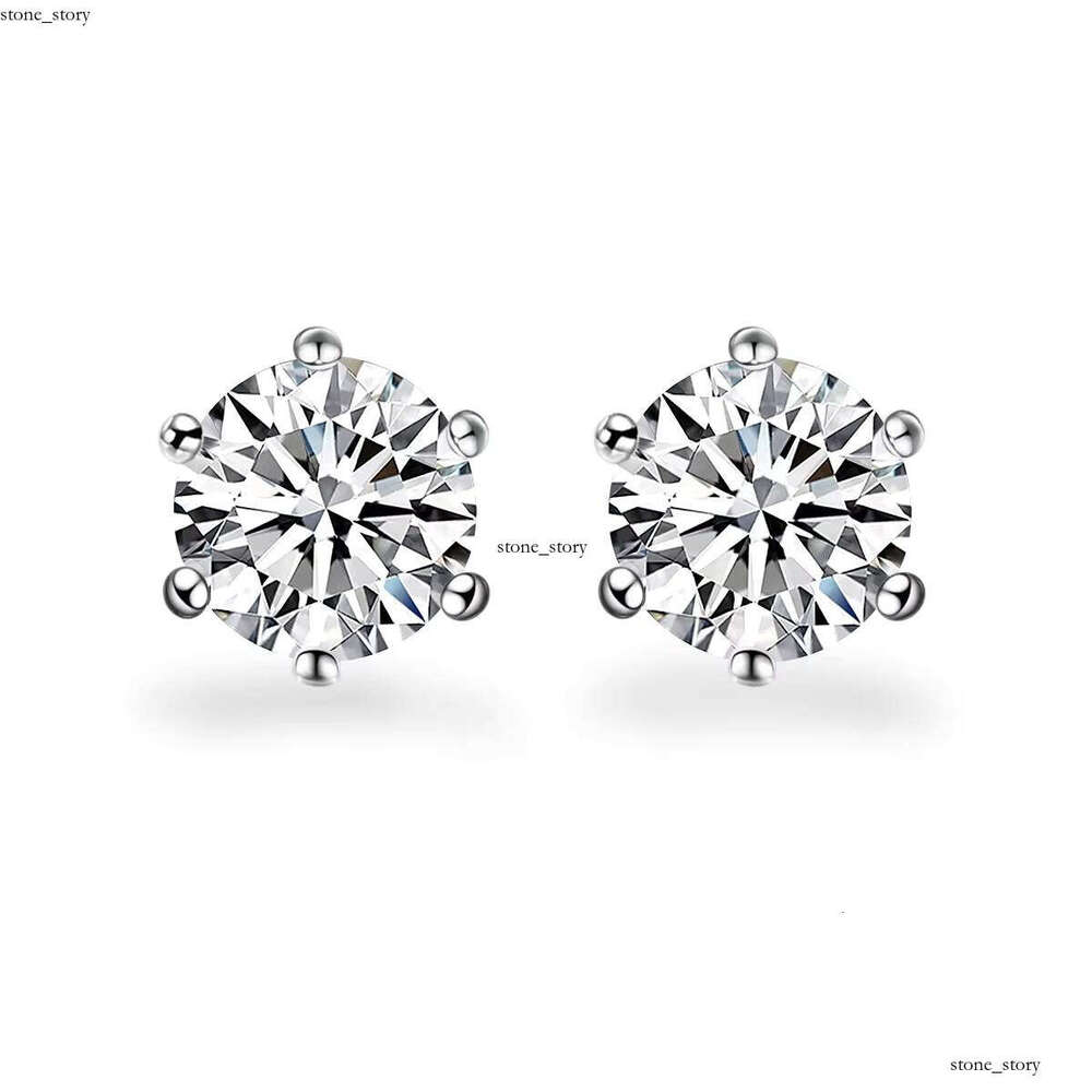 VVS Moissanite Earrings for Women Round Cut + 1 CT/Pair 925 Sterling Silver Classic 6-Prong D Color VVS1 Brilliant