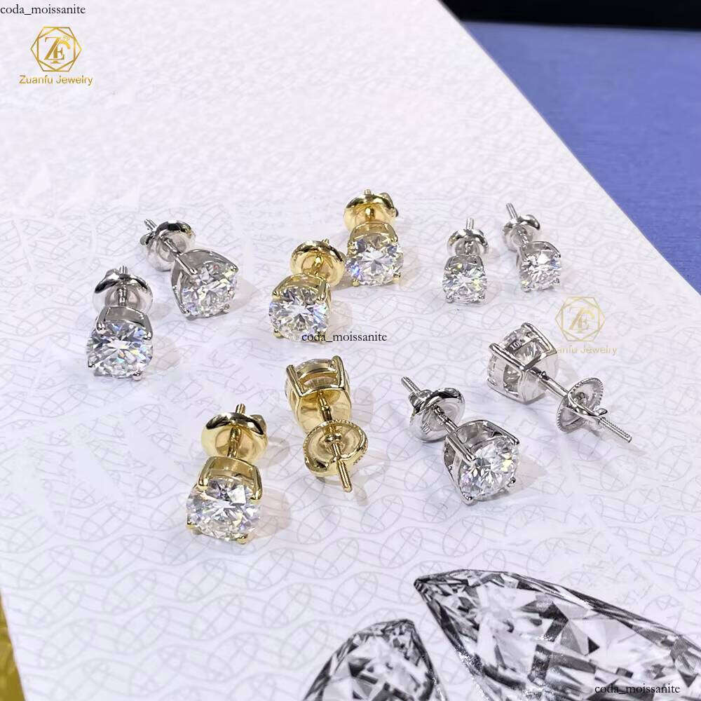 IGI Certified Lab-Grown VVS Moissanite Stud 14K 18K 9K White Yellow Pure Gold D Color VVS2 Clarity 0.50 CT - 2ct Women's Earrings